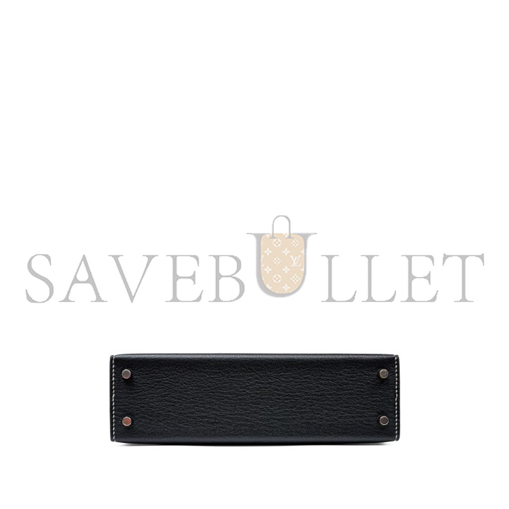 HERMÈS BLACK AND ROUGE DE COEUR BI-COLOR CHÈVRE MYSORE MINI KELLY II PALLADIUM HARDWARE (19*12*5.5cm)